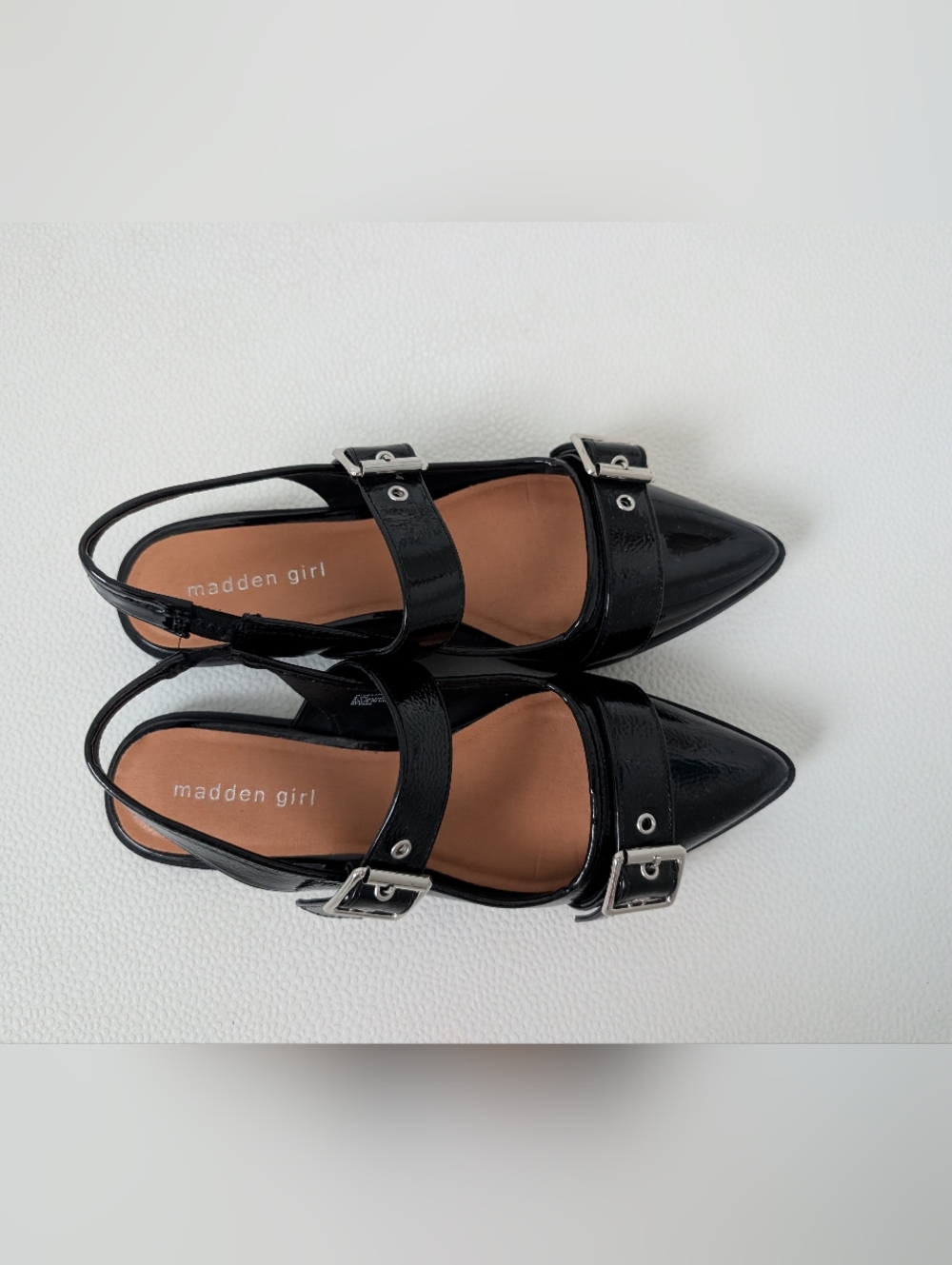 Madden Girl G-Velma Black Patent Pointed Toe Slingback Flats - Picture 3 of 10